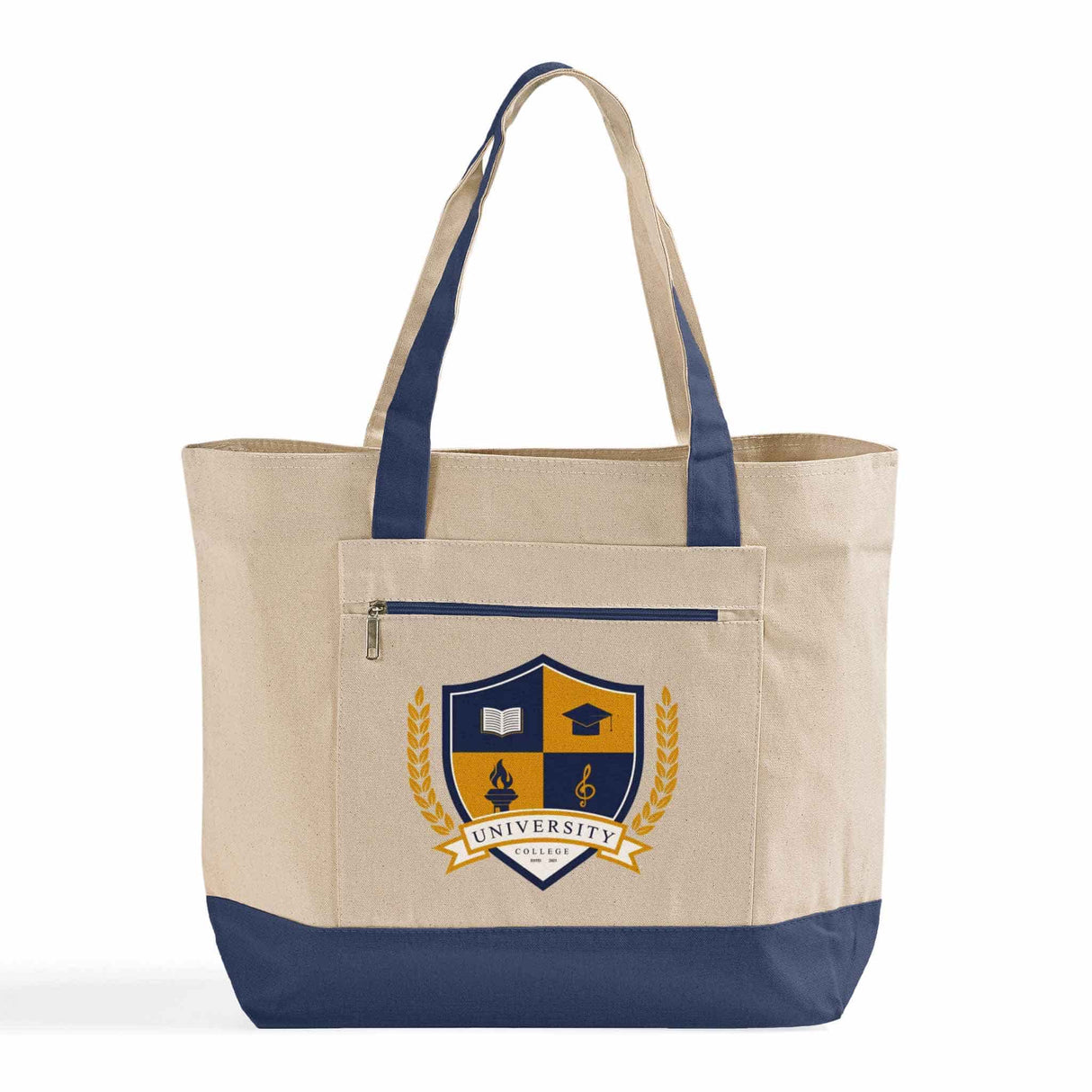 Heavy Canvas Zippered Shopping Tote Bags Custom - Personalized Tote Bags With Your Logo - TG213