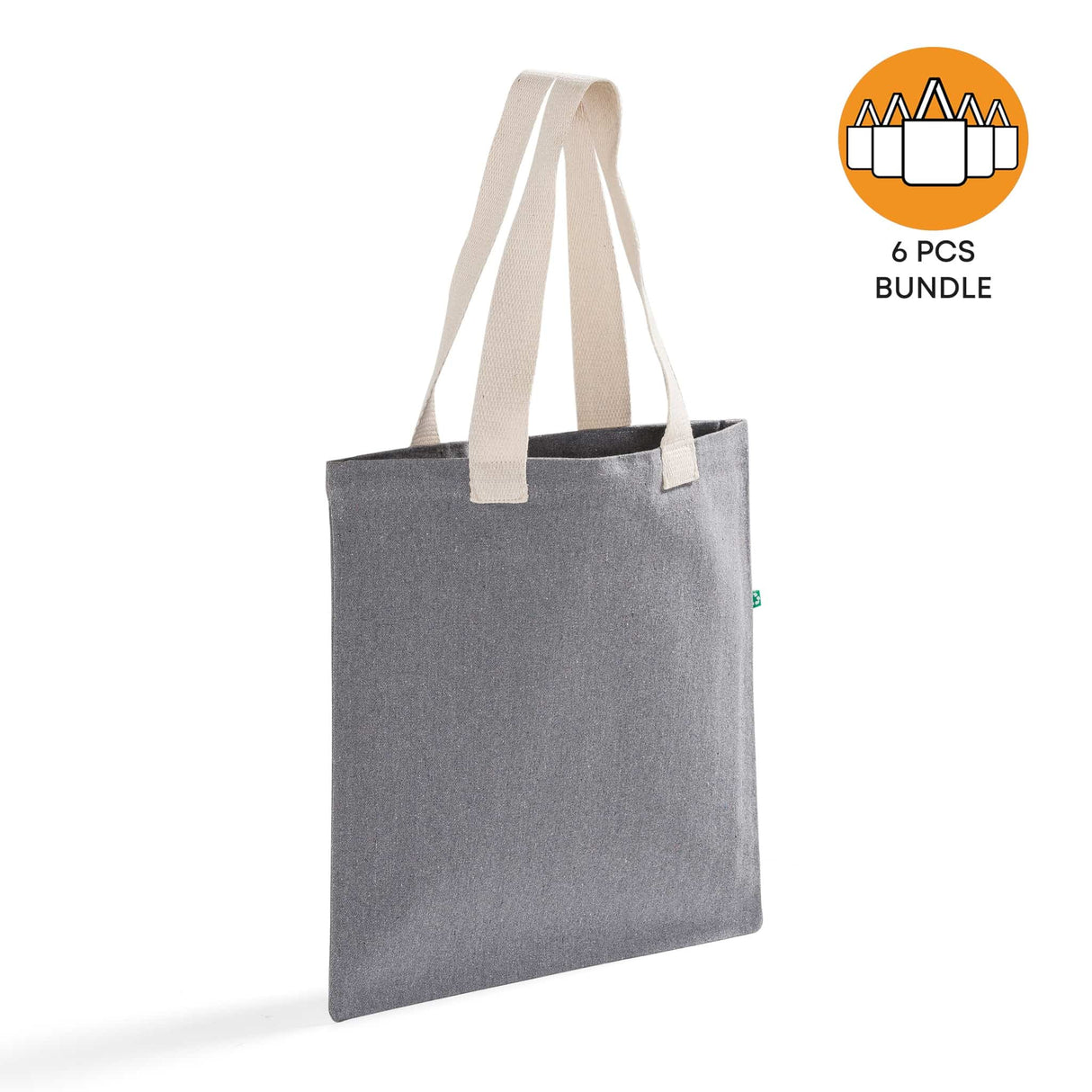 6 ct Recycled Canvas Flat Tote Bag / Basic Book Bag - Pack of 6