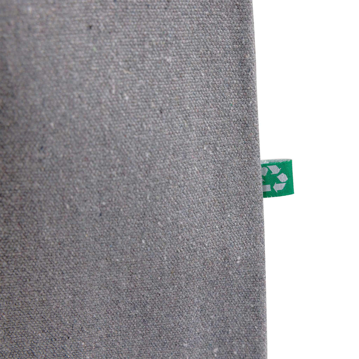 ash gray recycled canvas tote tag detail