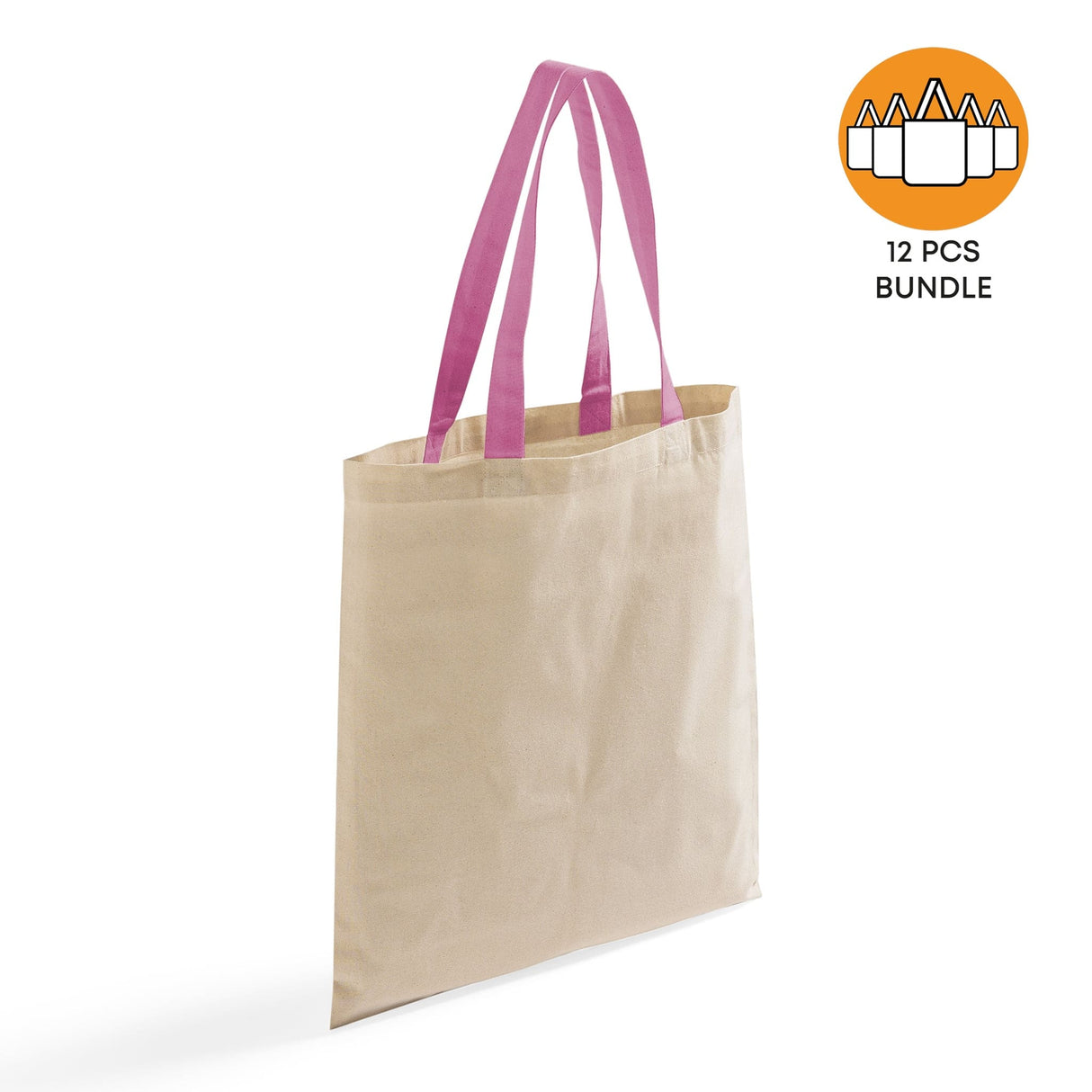 12ct Wholesale Tote Bags With Color Handles 100% Cotton - By Dozen