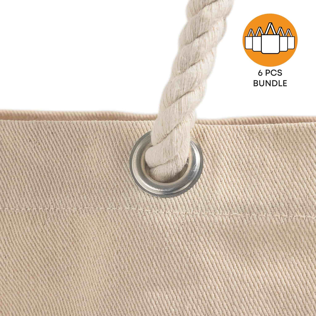 6 ct Large Canvas Beach Tote Bag with Fancy Rope Handles - By Bundle