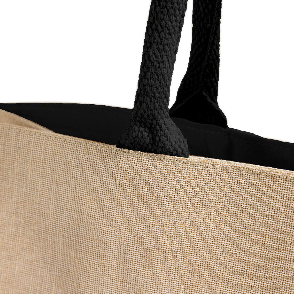 black fashion jute totebag top detail