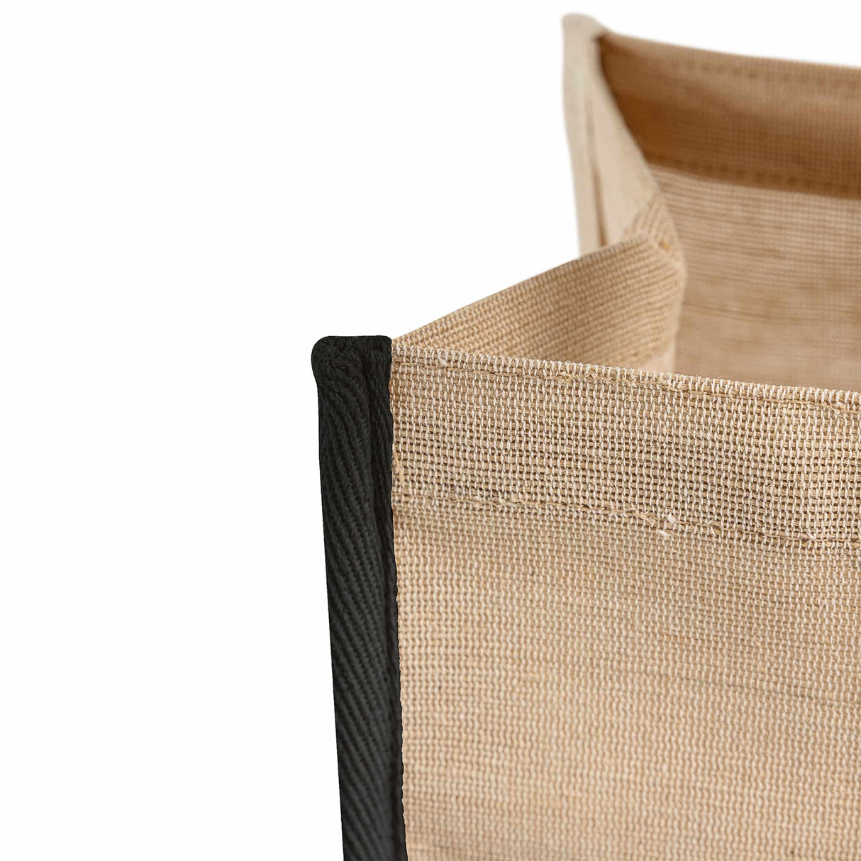 black jute reusable tote bag opening detail