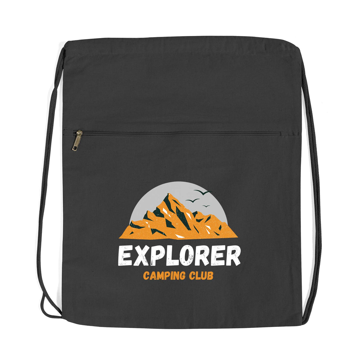 Custom Black Zippered Cotton Canvas Drawstring Bag