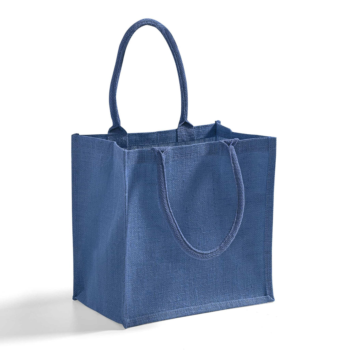 blue jute tote bag with gusset