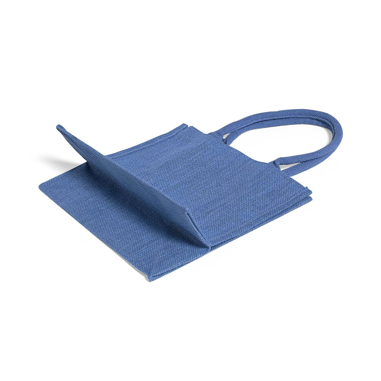 blue jute tote with deep gusset