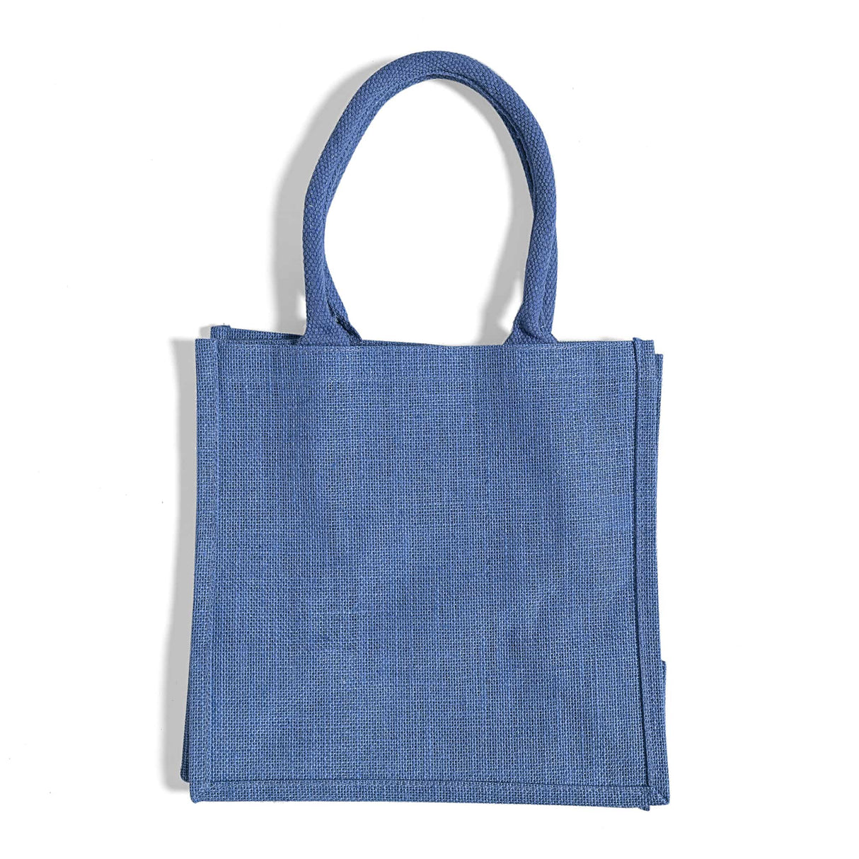 blue square burlap tote