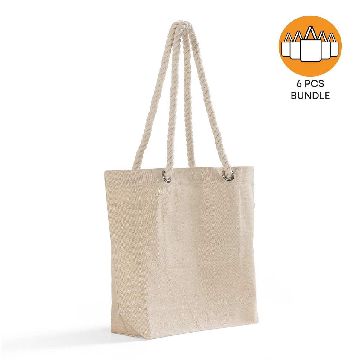 6 ct Canvas Beach Tote Bag with Fancy Rope Handles- By Bundle