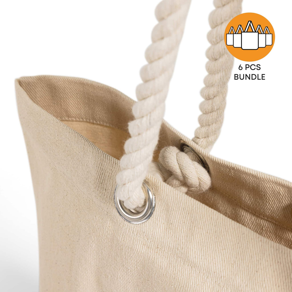6 ct Canvas Beach Tote Bag with Fancy Rope Handles- By Bundle