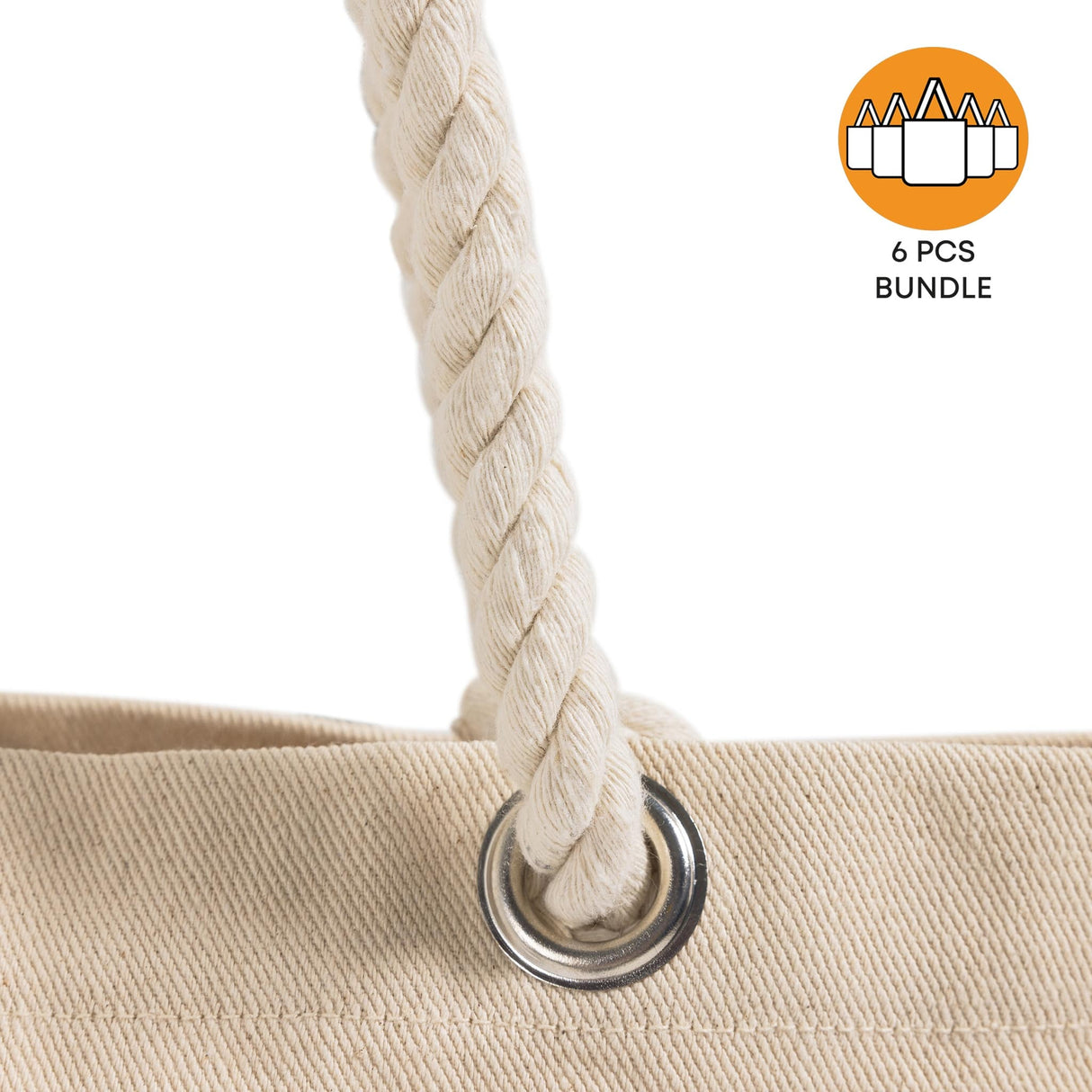 6 ct Canvas Beach Tote Bag with Fancy Rope Handles- By Bundle