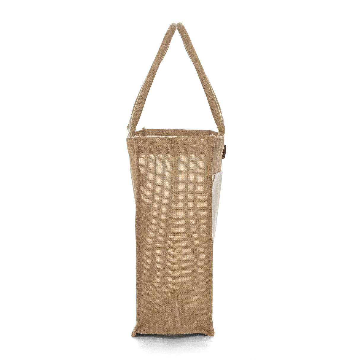 canvas front pocketed jute tote bag