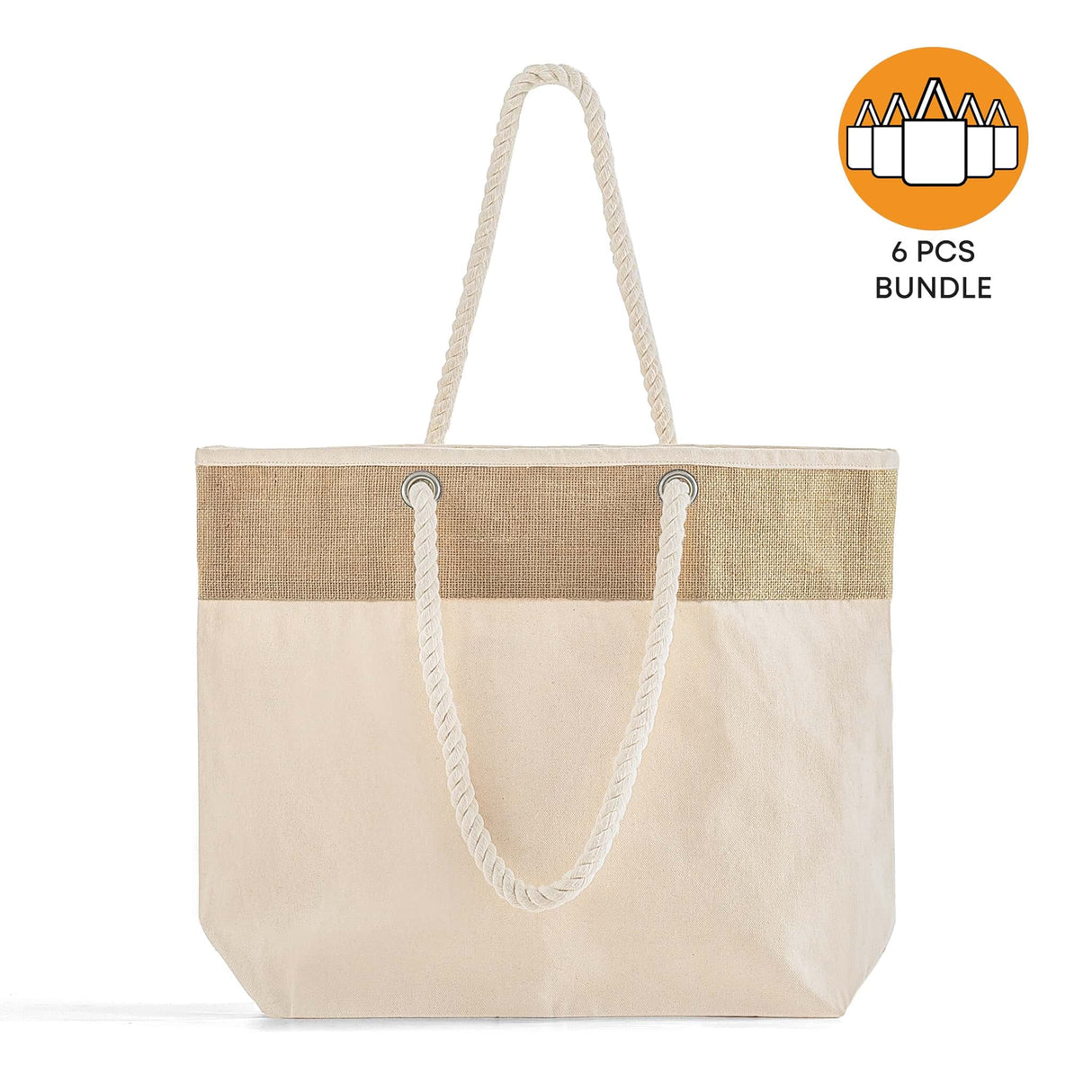 6 ct Large Fancy Canvas Rope Tote Bag - By Bundle