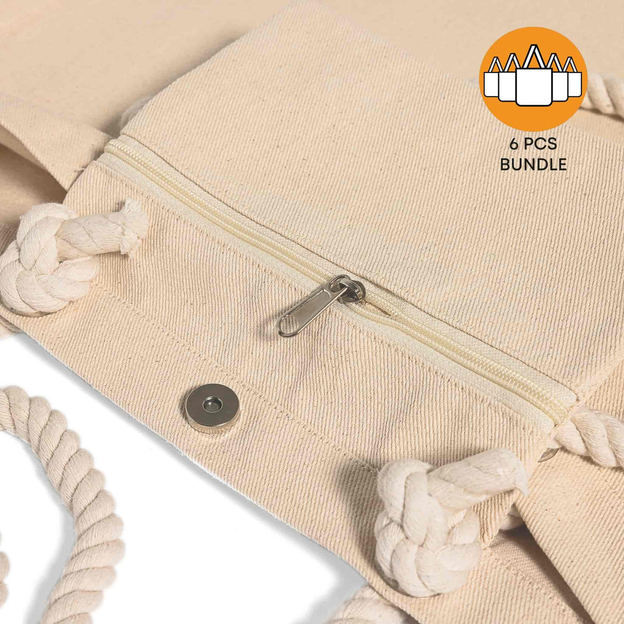 6 ct Large Canvas Beach Tote Bag with Fancy Rope Handles - By Bundle