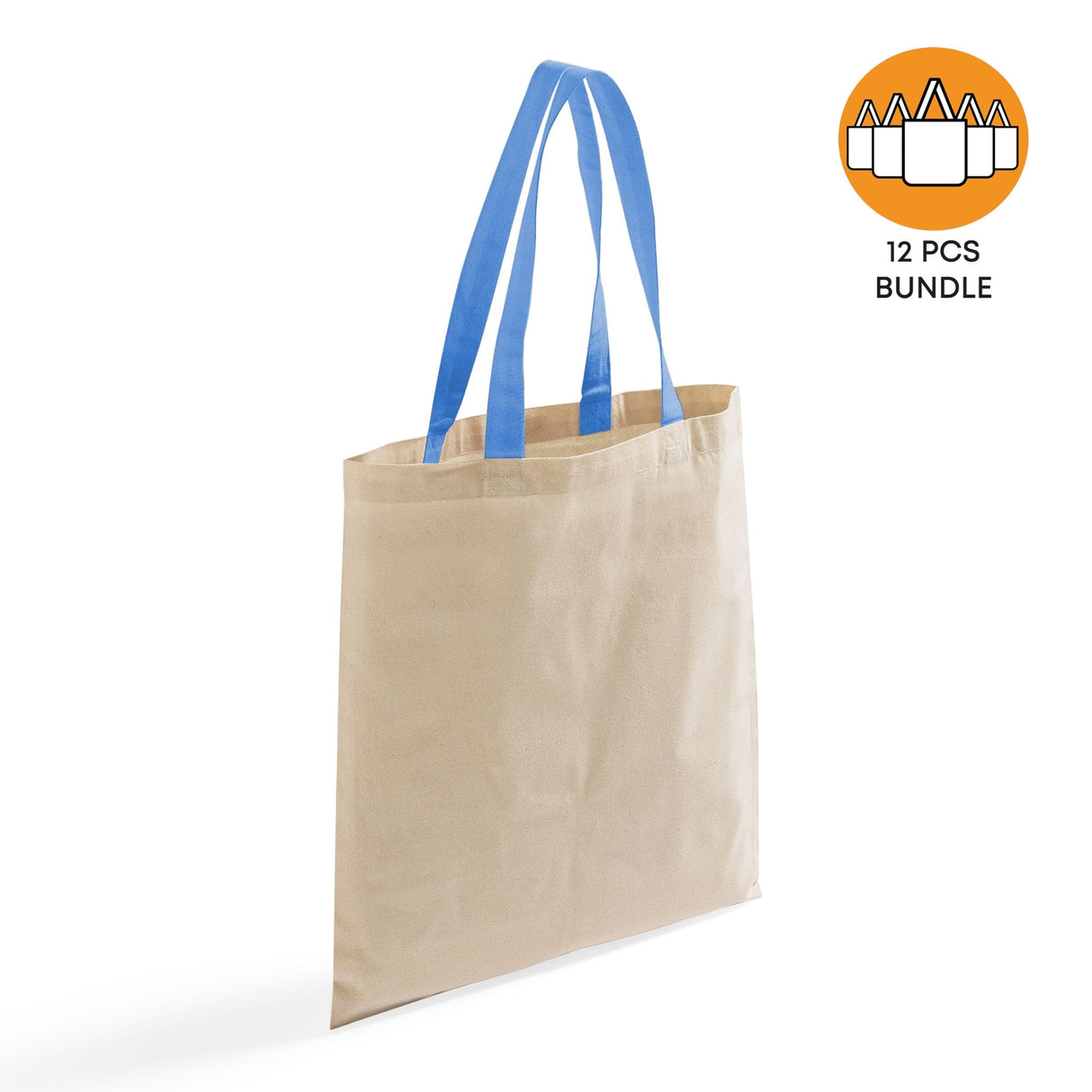 12ct Wholesale Tote Bags With Color Handles 100% Cotton - By Dozen