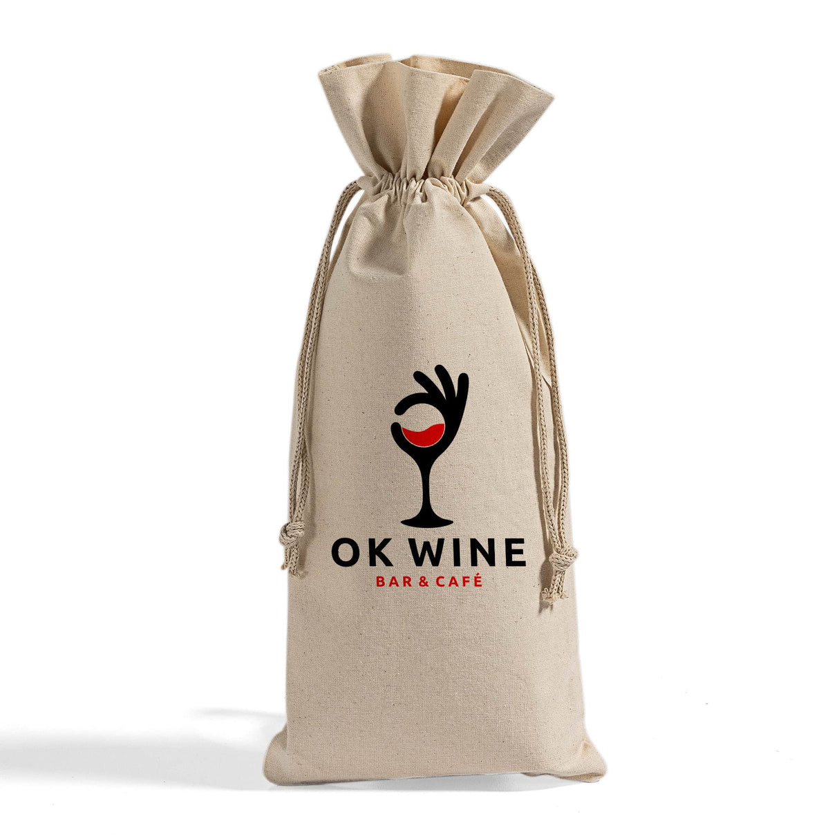 Printed Cotton-Jute Natural Wine Bags with Drawstrings Closure - Custom Jute Drawstrings With Your Logo
