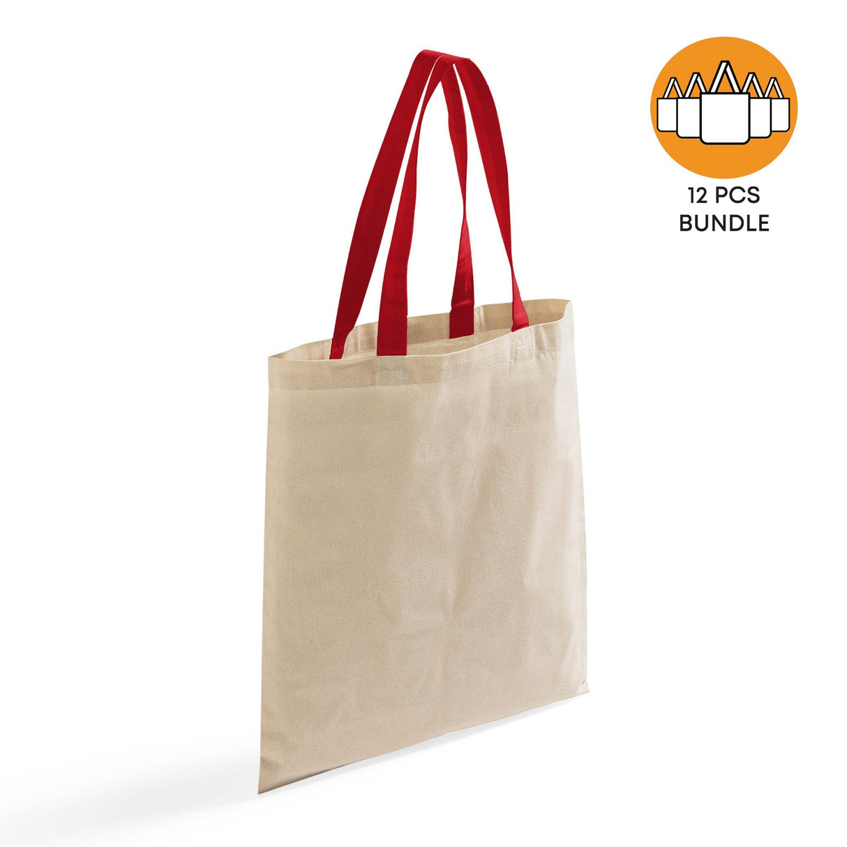 12ct Wholesale Tote Bags With Color Handles 100% Cotton - By Dozen