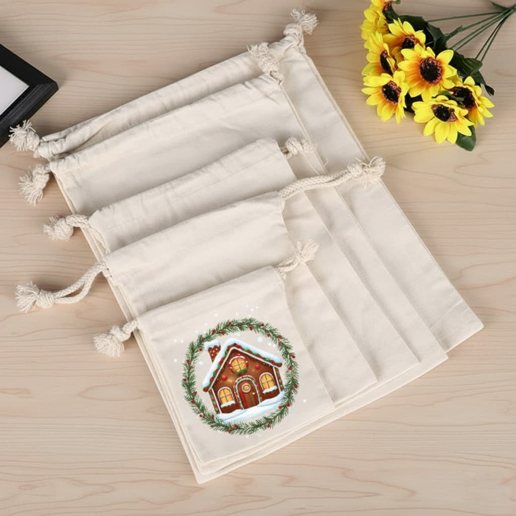 Cotton Canvas Value Drawstring Pouches / Favor Bags Customized - Personalized Drawstring Pouches With Your Logo