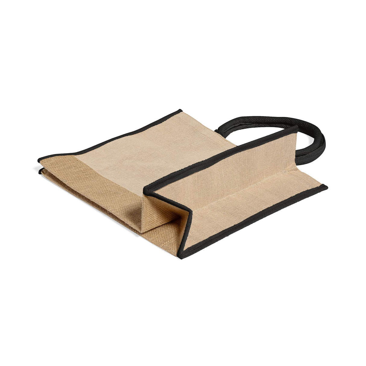 jute black tote bag with burlap accent gusset