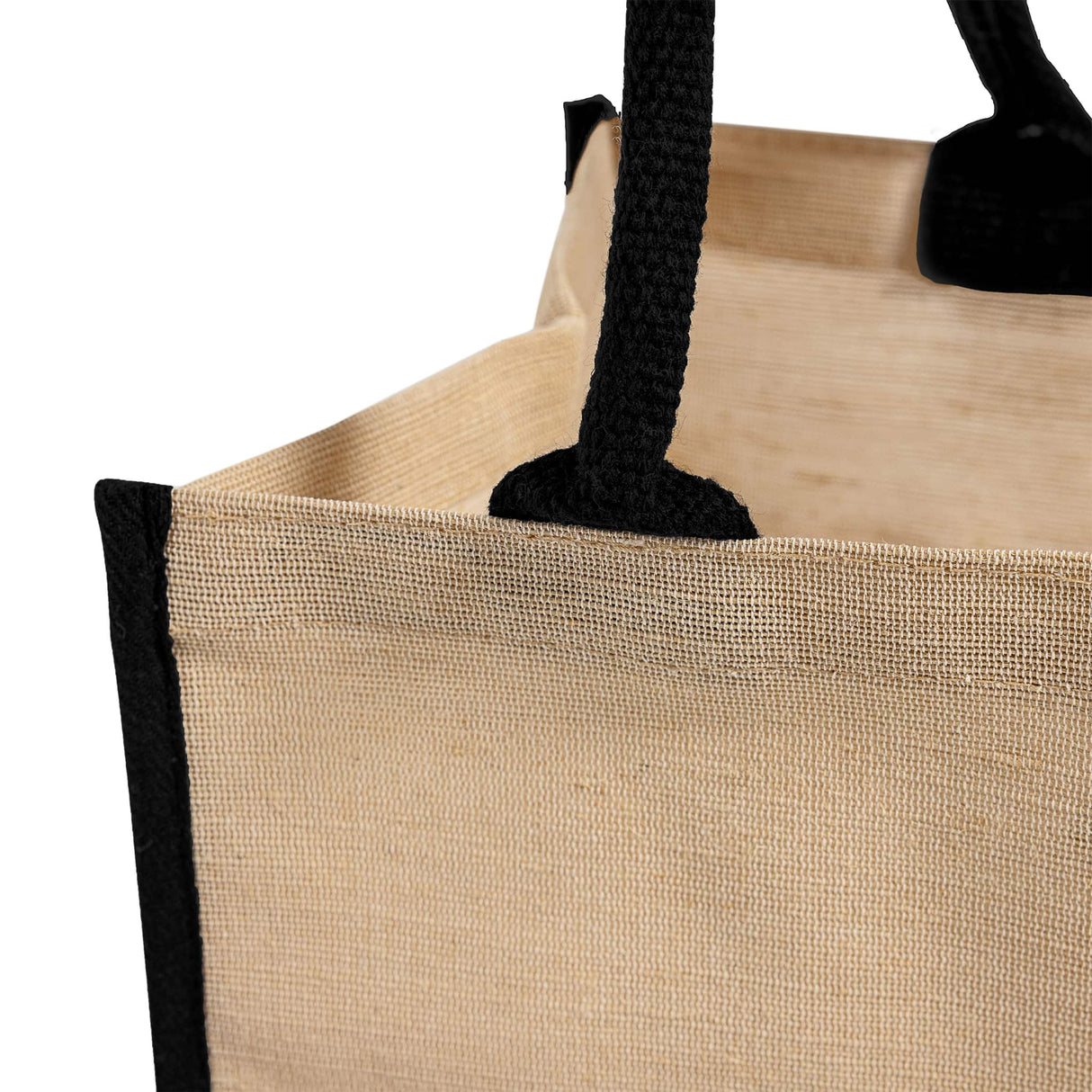 jute blend black tote bag handle detail
