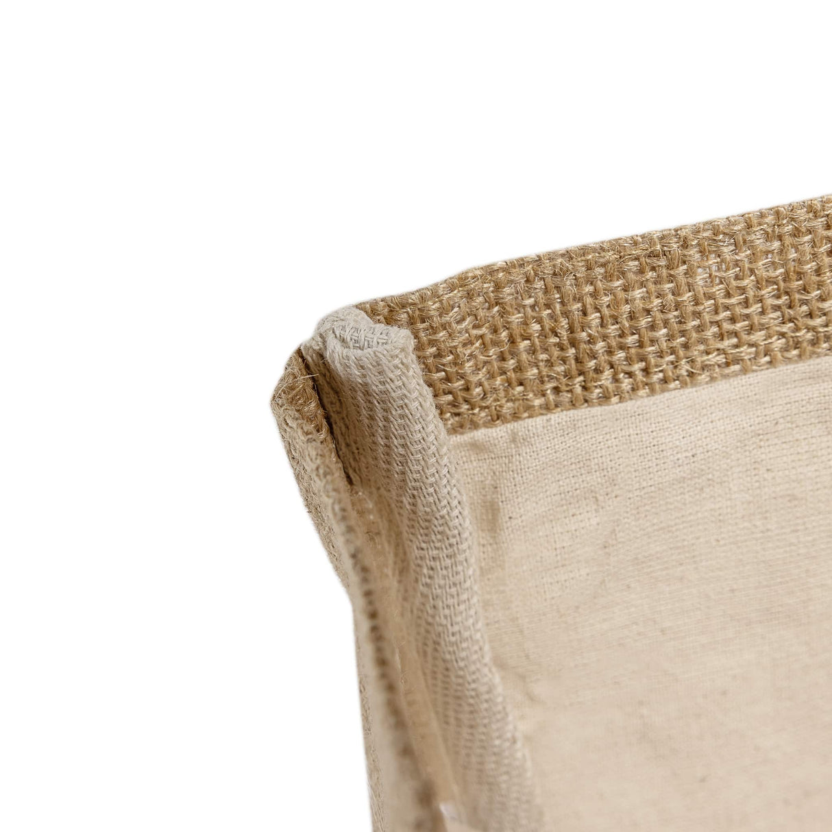 jute burlap tote bag corner detail