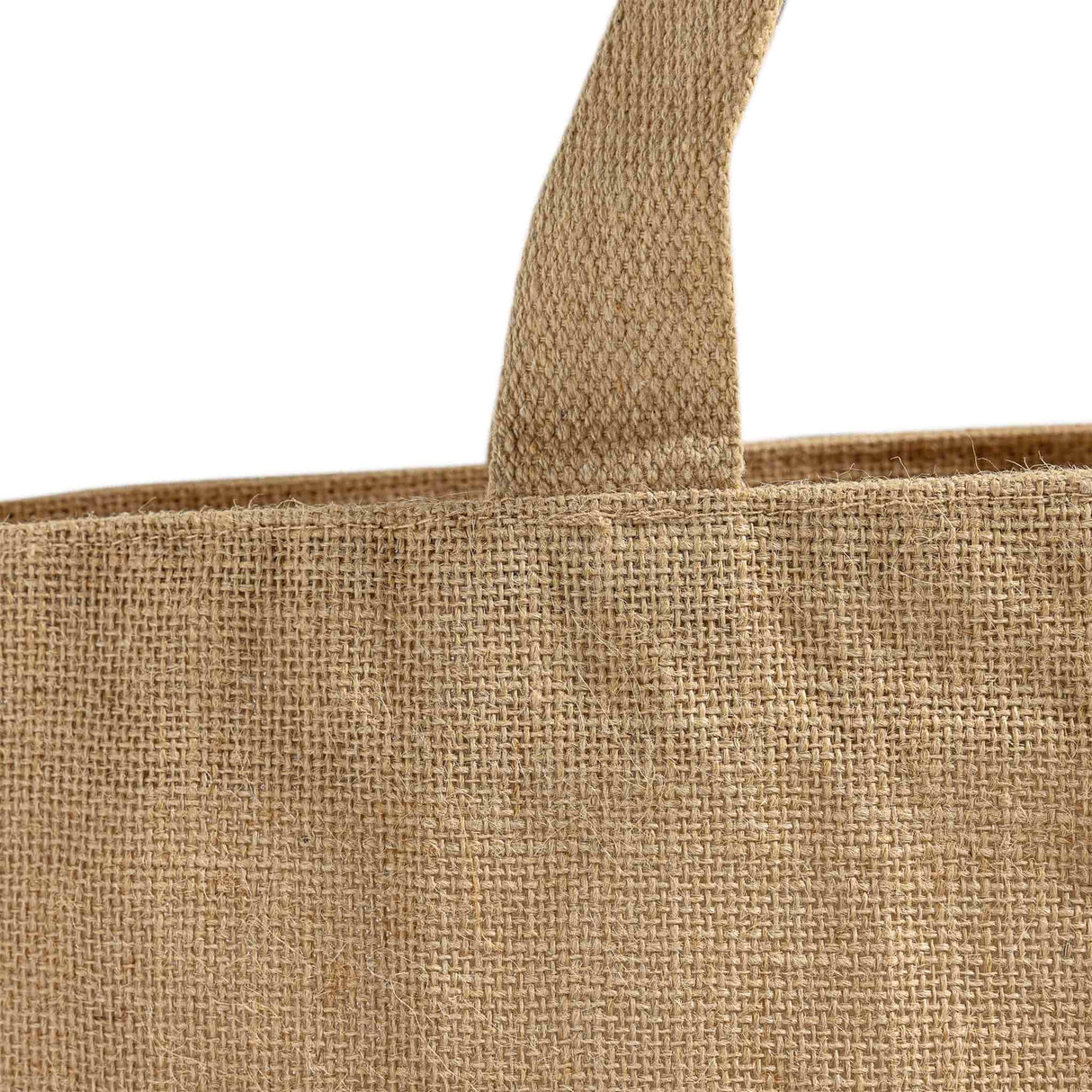 jute burlap tote bag handle detail
