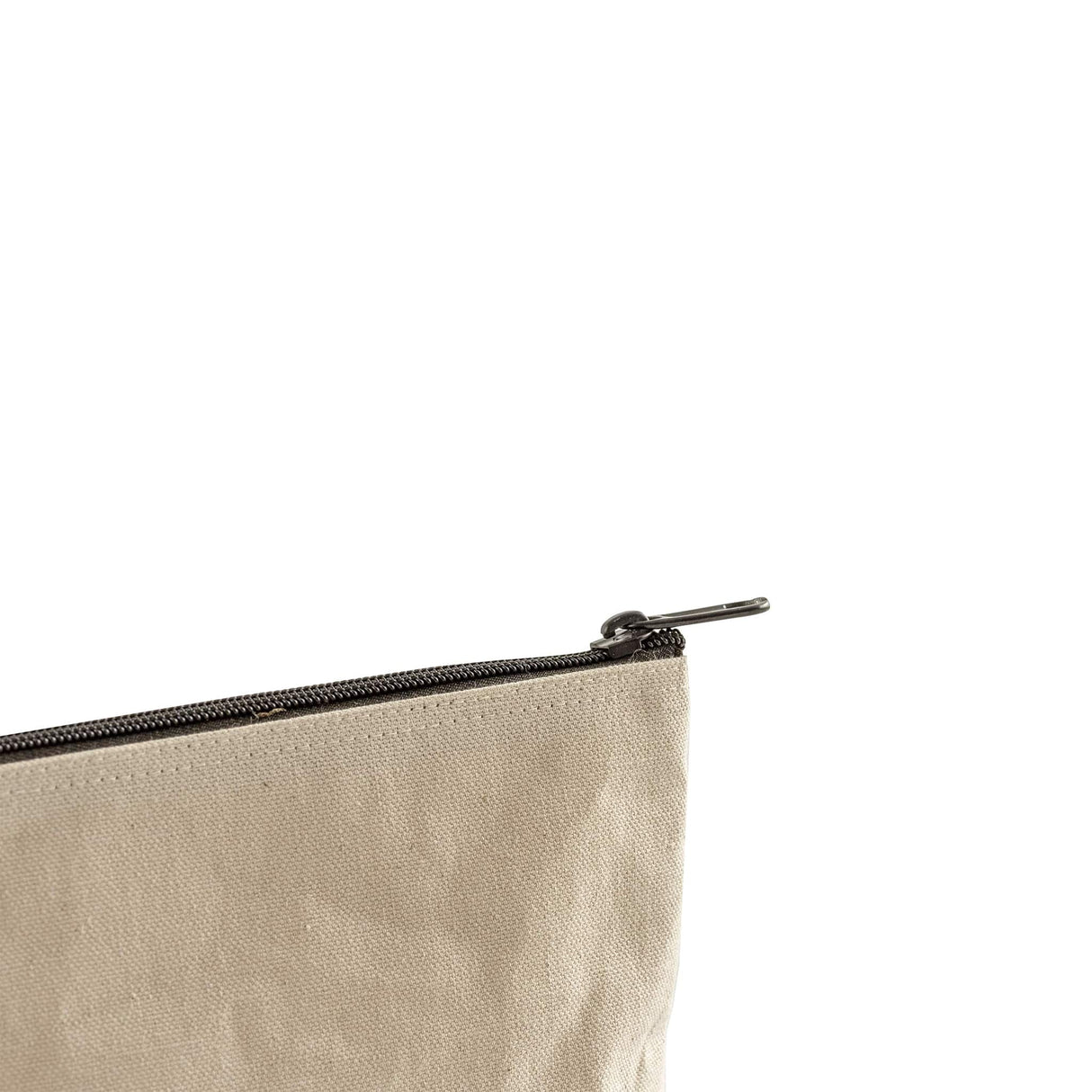 jute canvas cosmetic pouch zipper detail