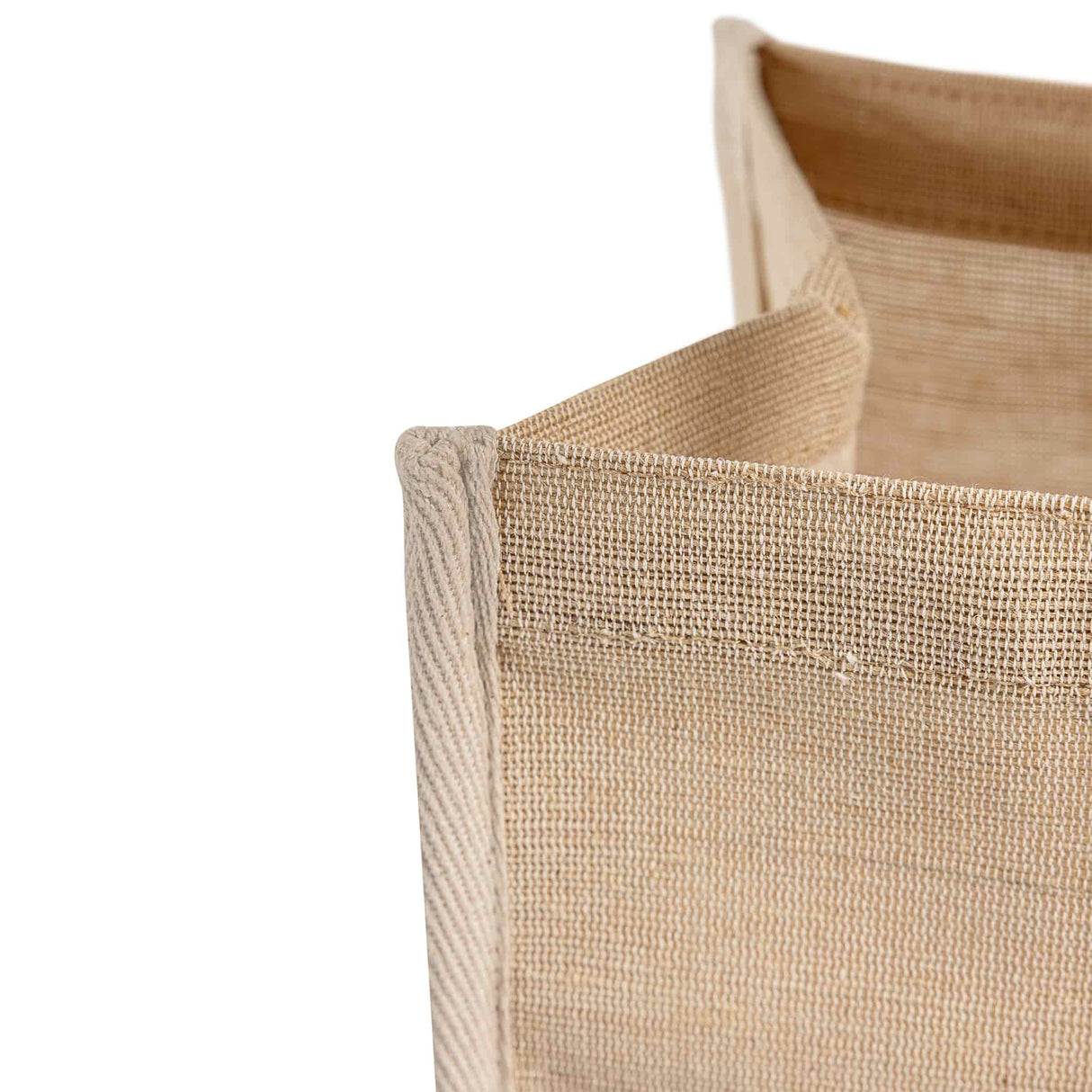 jute reusable tote bag opening detail