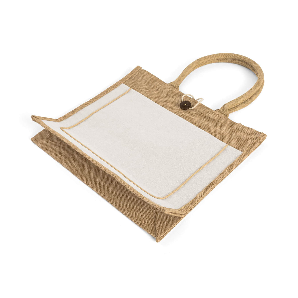 jute tote bag with canvas front horizontal