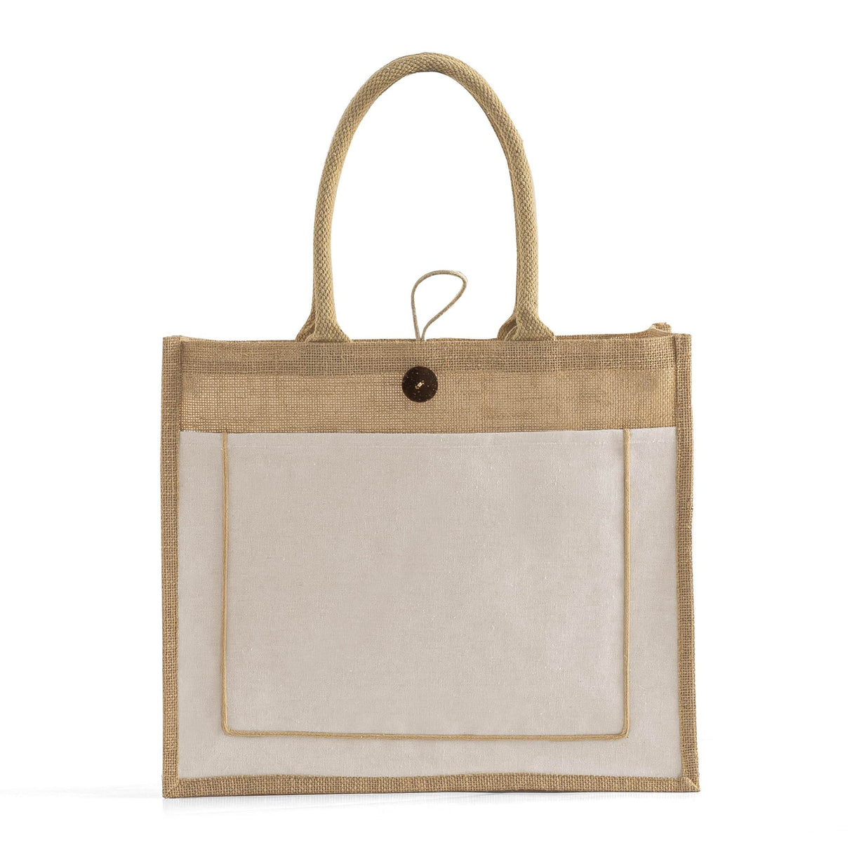 jute tote with canvas front pocket