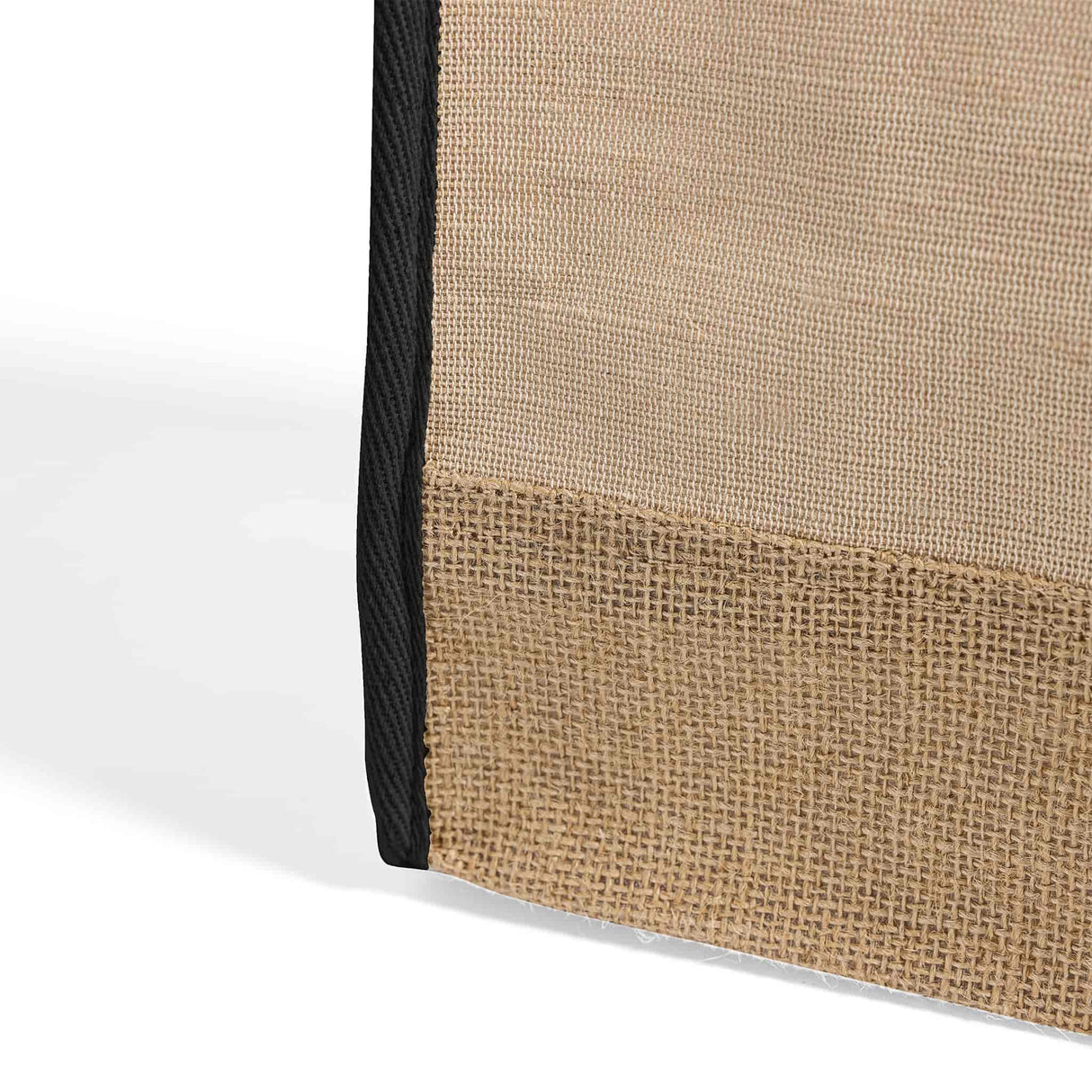 large black reusable jute blend tote bag bottom detail