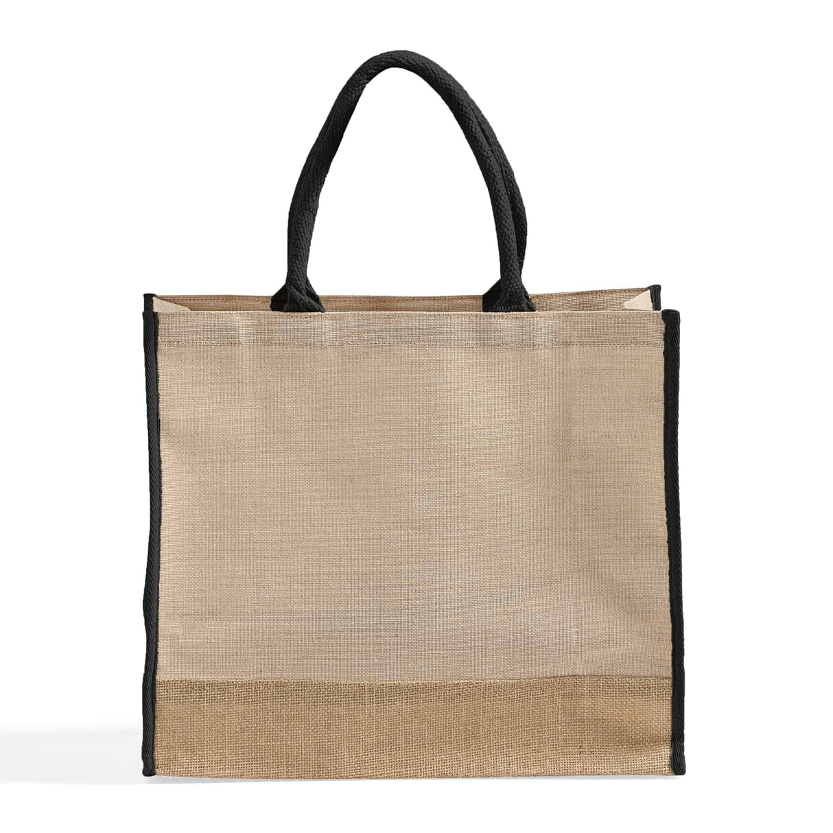 large black reusable jute gusset tote bag