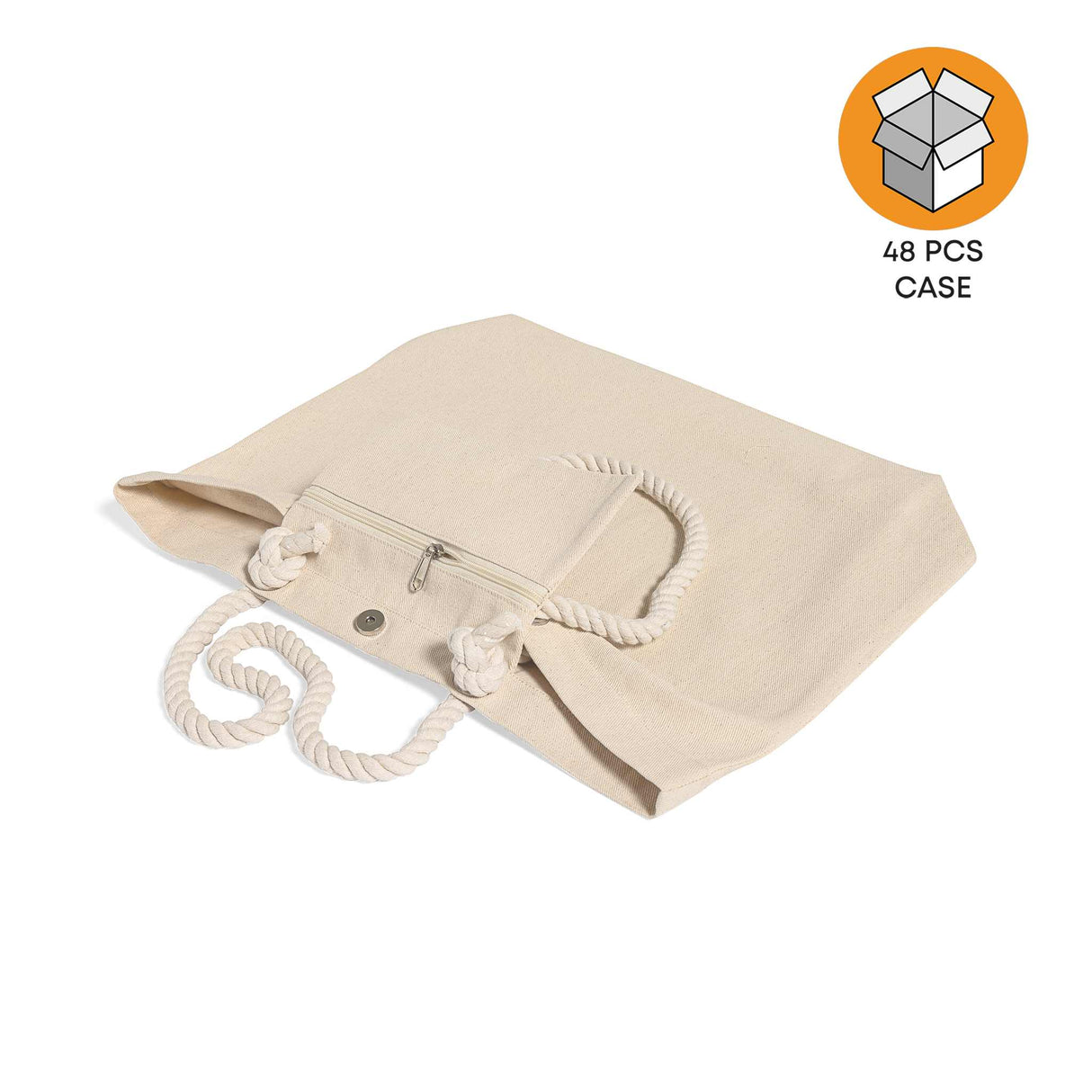 48 ct Large Canvas Beach Tote Bag with Fancy Rope Handles - By Case