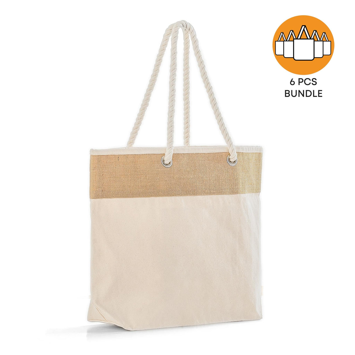 6 ct Large Fancy Canvas Rope Tote Bag - By Bundle