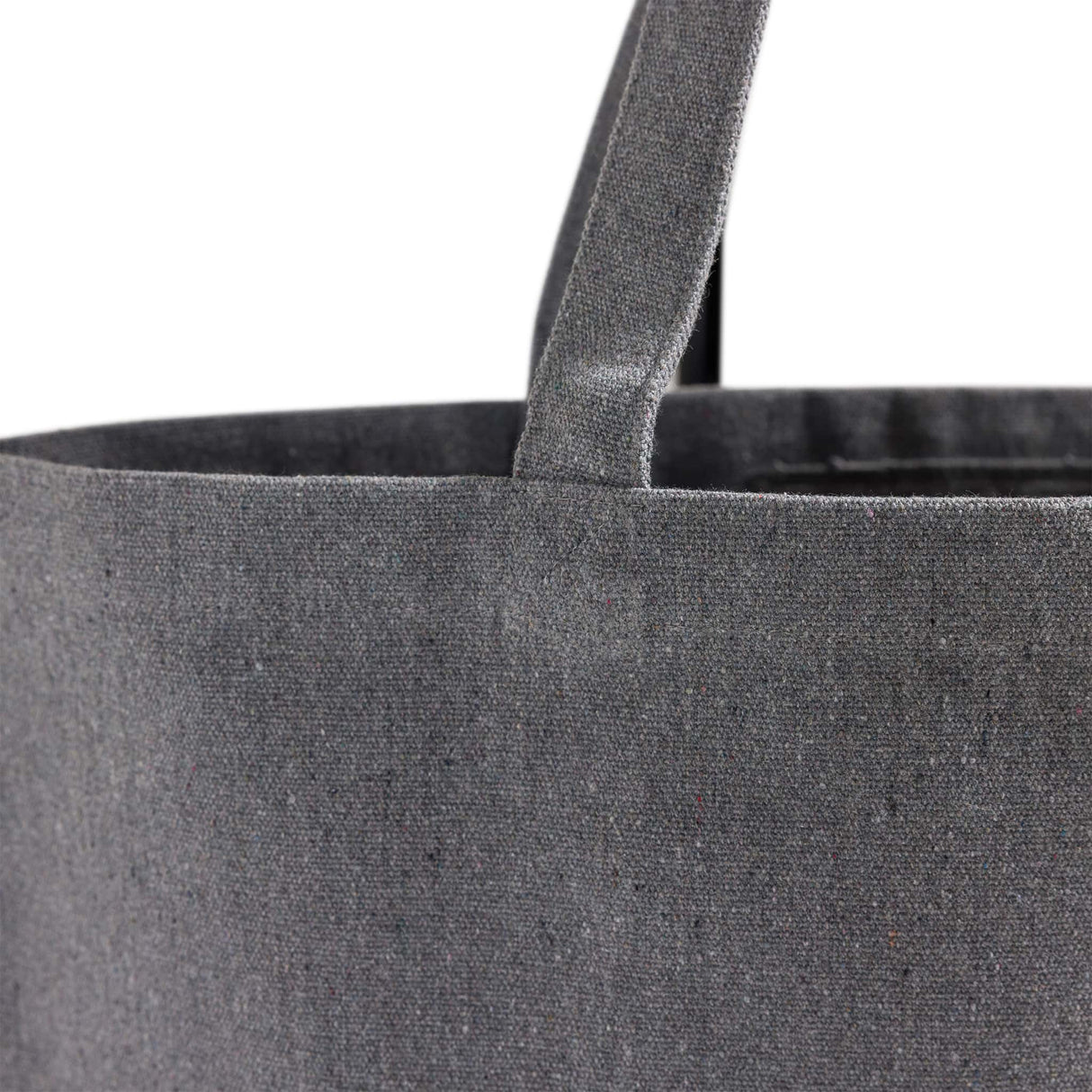 large grey eco friendly recycled canvas tote handle detail