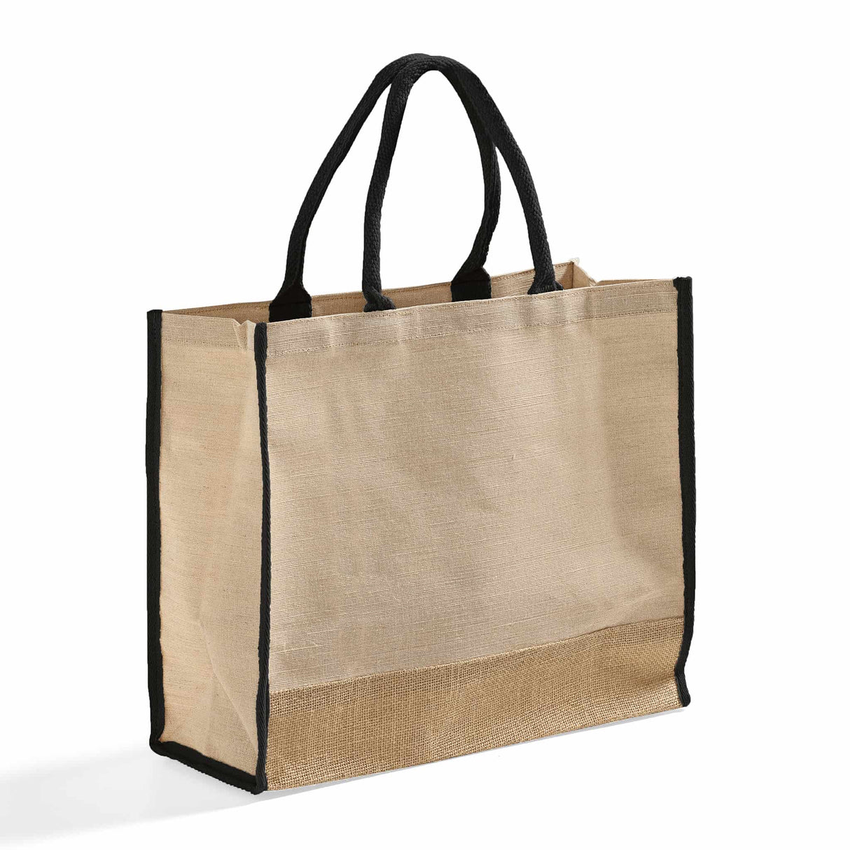 large jute black blend tote bag with full gusset