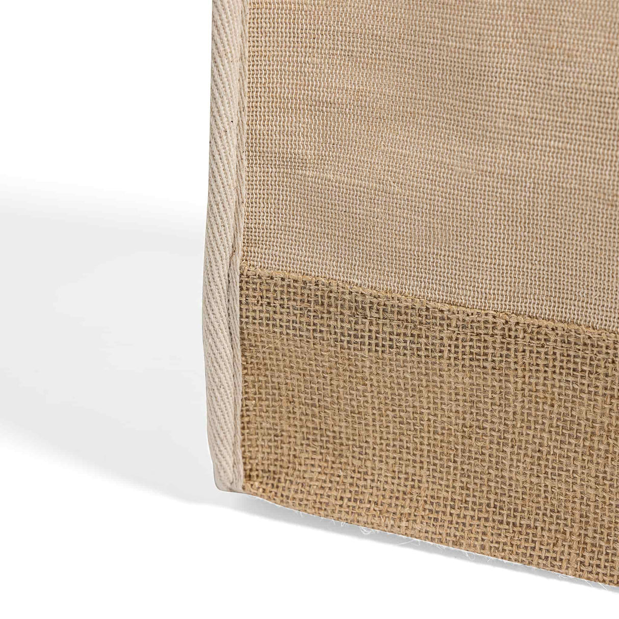 large reusable jute blend tote bag bottom detail