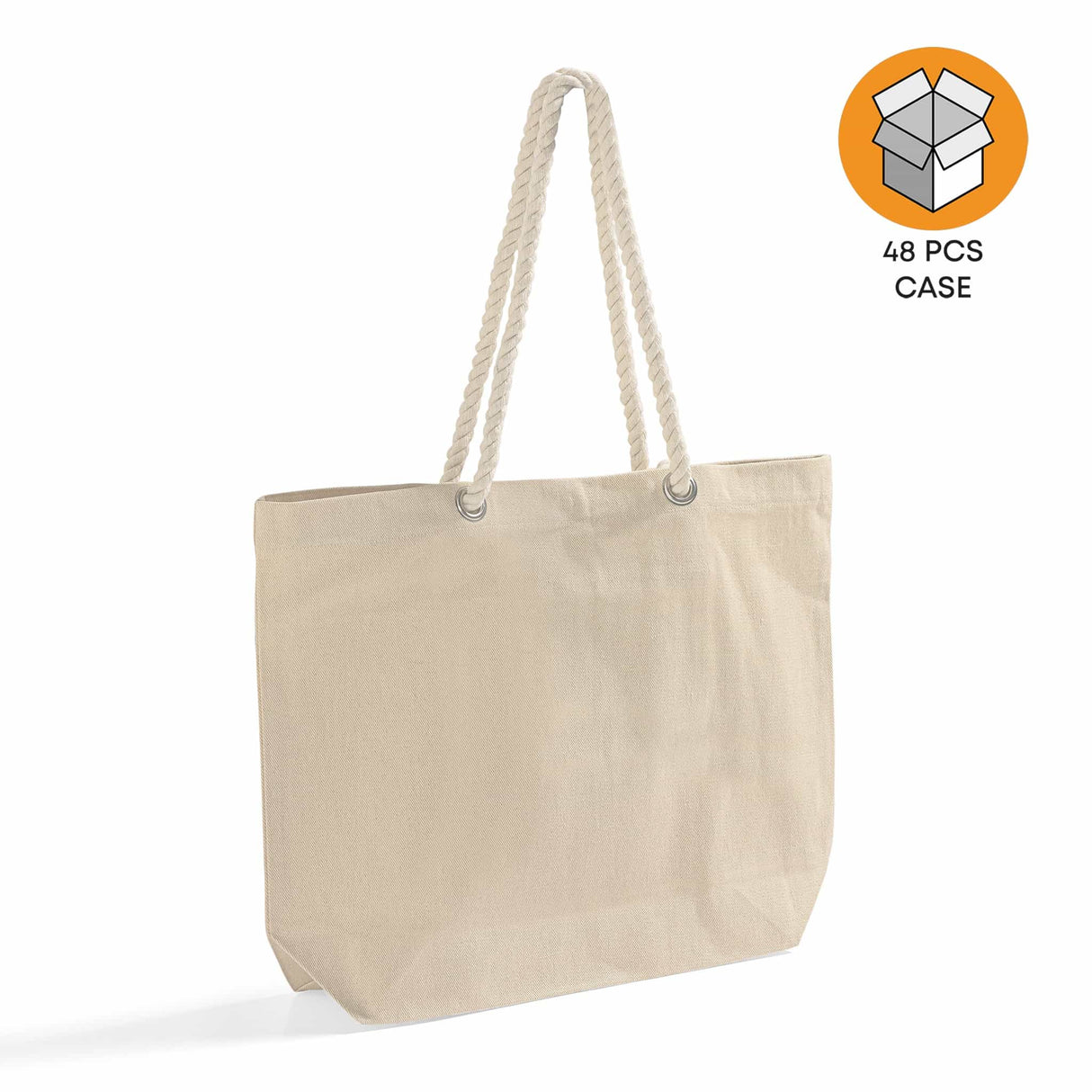 48 ct Large Canvas Beach Tote Bag with Fancy Rope Handles - By Case