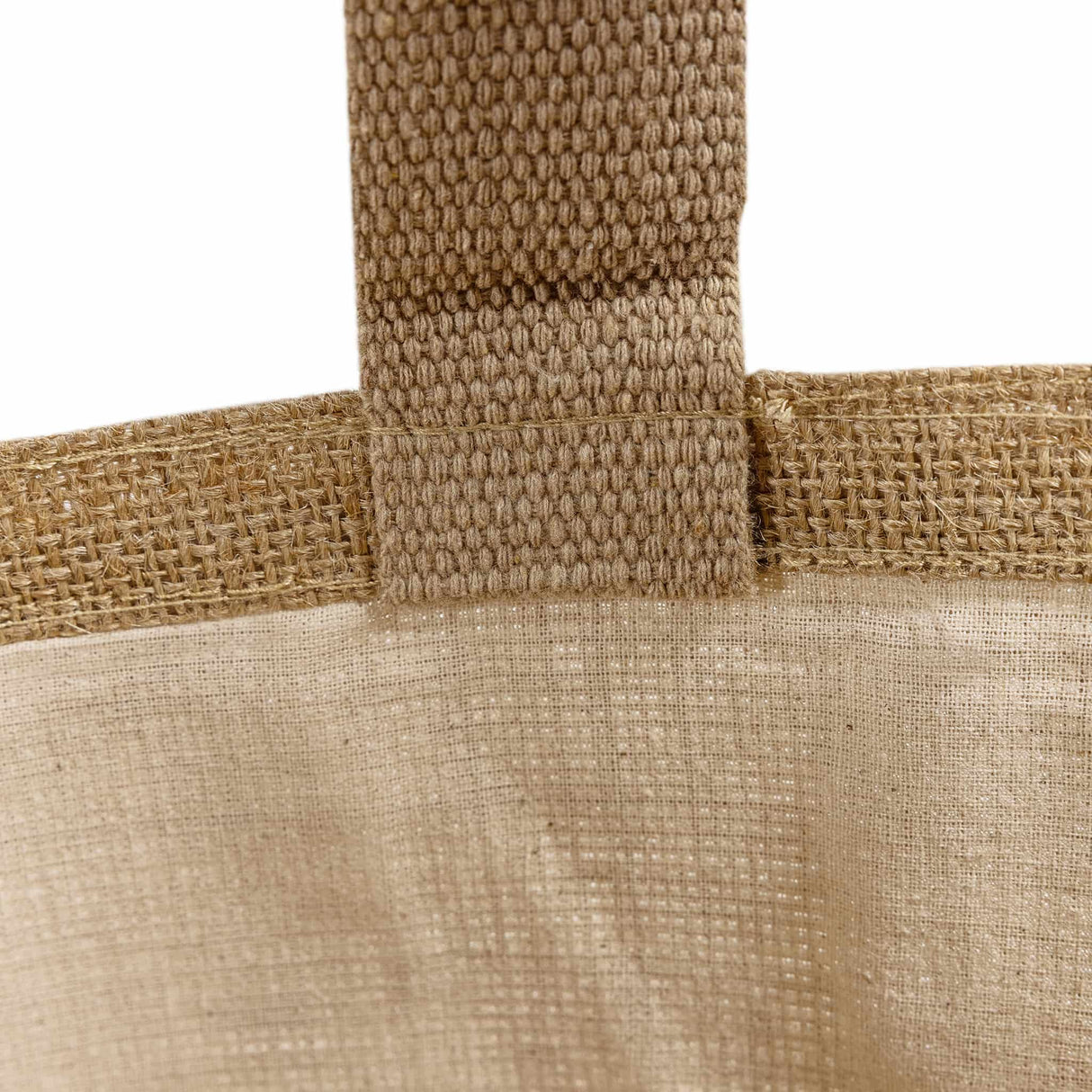 large size burlap tote bag handle detail