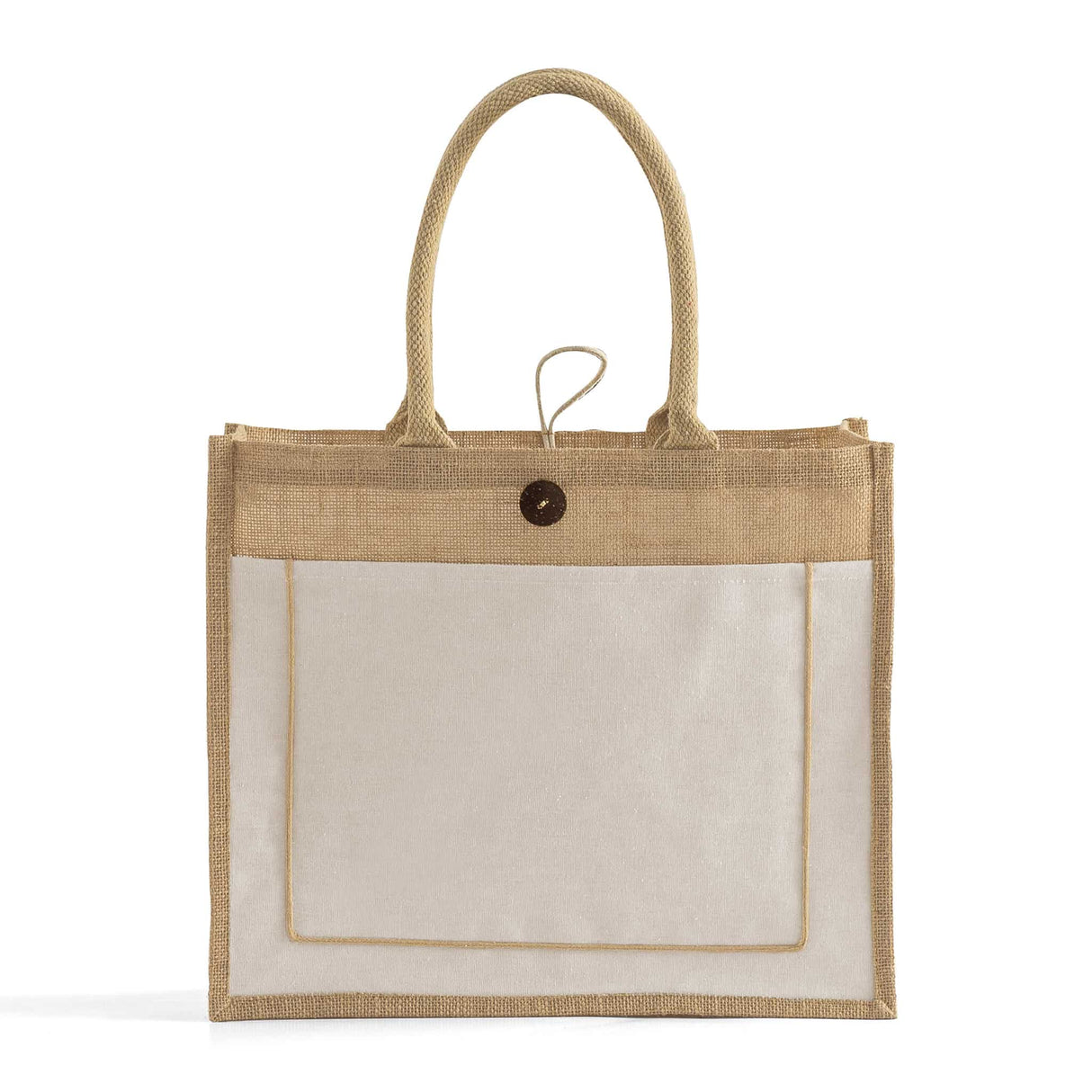 milan jute tote bag with canvas front pocket