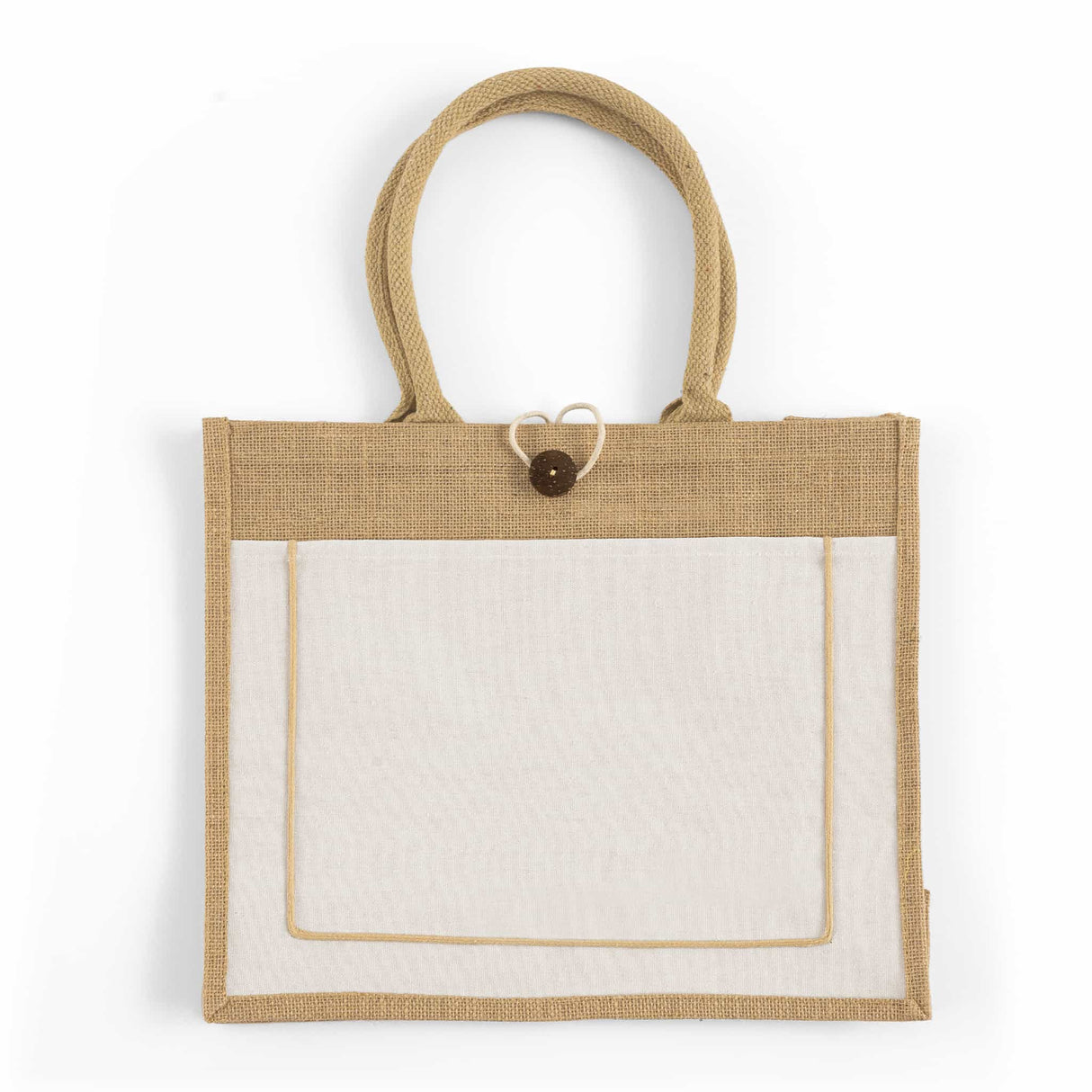 milan jute tote with canvas front pocket