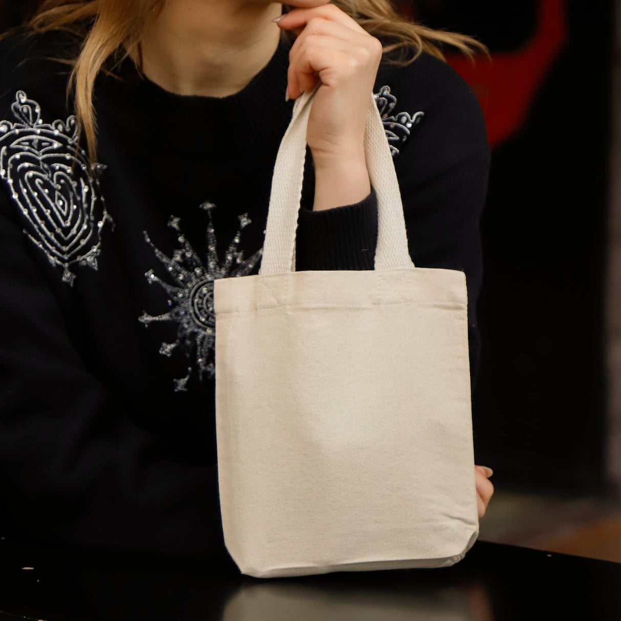 mini cotton canvas tote bag model