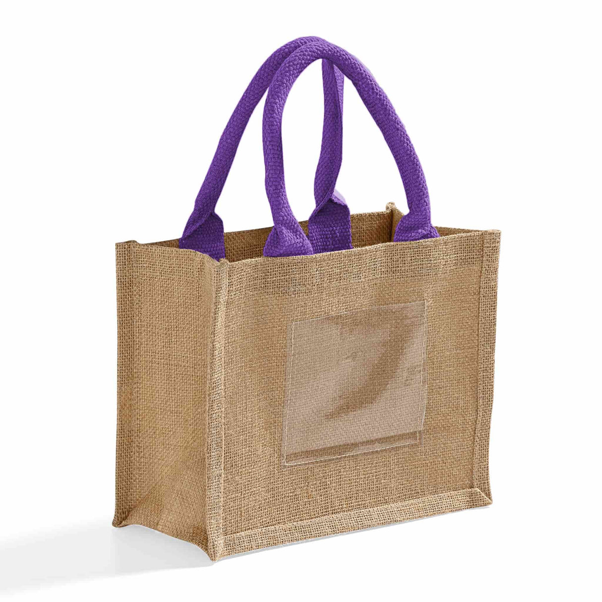 purple rustic wedding favor jute bag