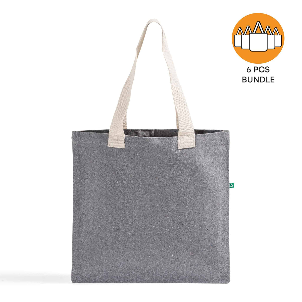 6 ct Recycled Canvas Flat Tote Bag / Basic Book Bag - Pack of 6