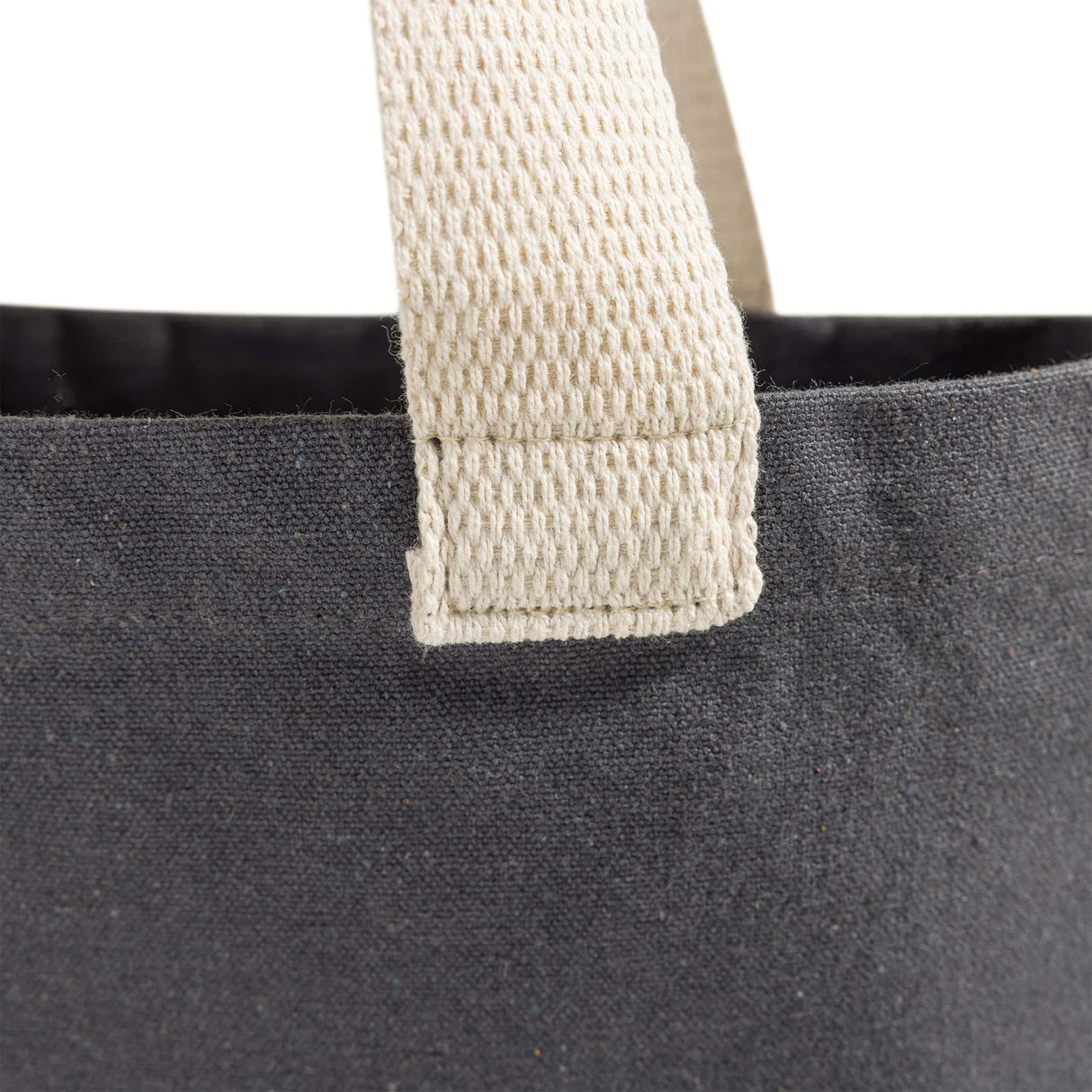 recycled charcoal book bag handle detail
