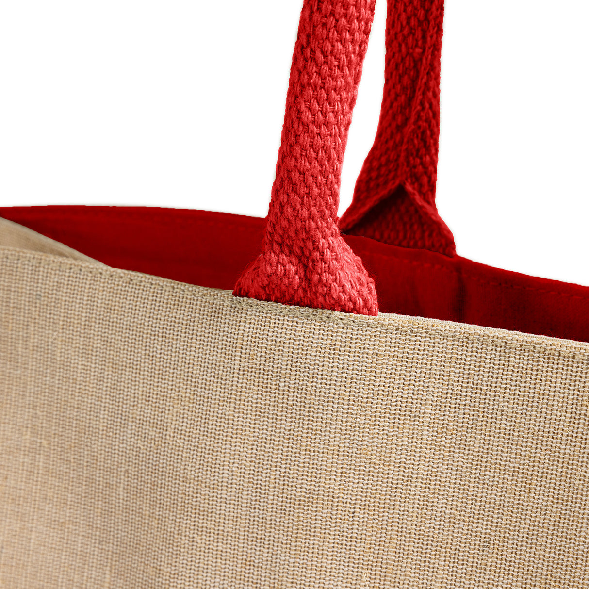red fashion jute bag top detail
