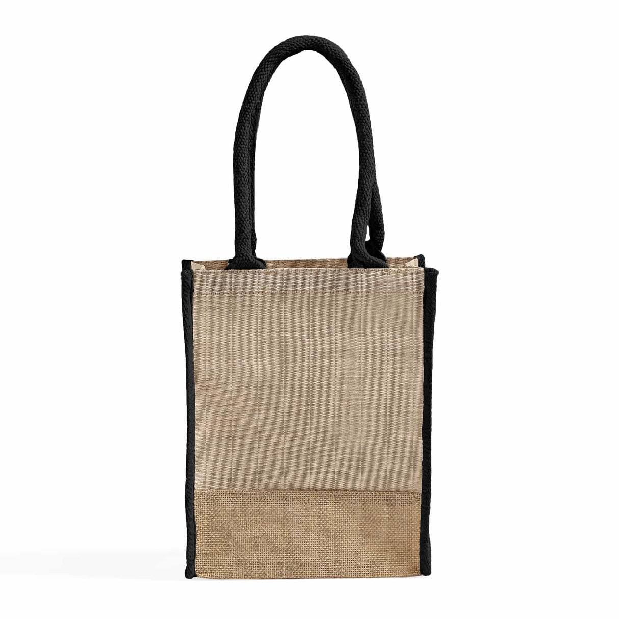 small black jute blend tote bag