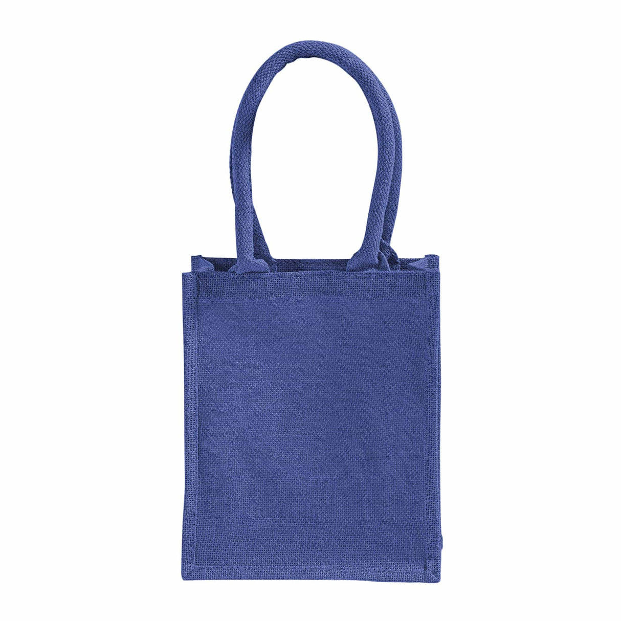 small blue burlap book bag