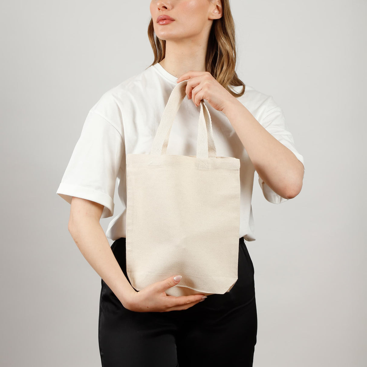 small canvas book tote bag model