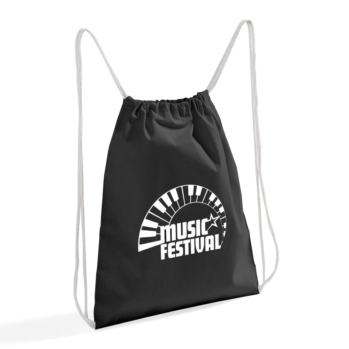 Personalized Small Canvas Drawstring Backpack Black With Logo