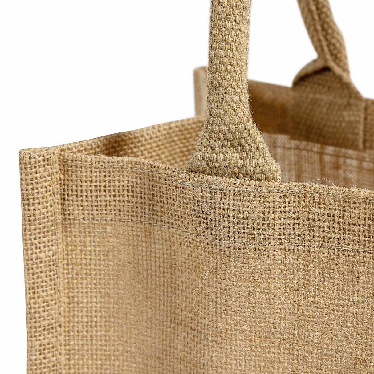 square jute tote bag handle detail